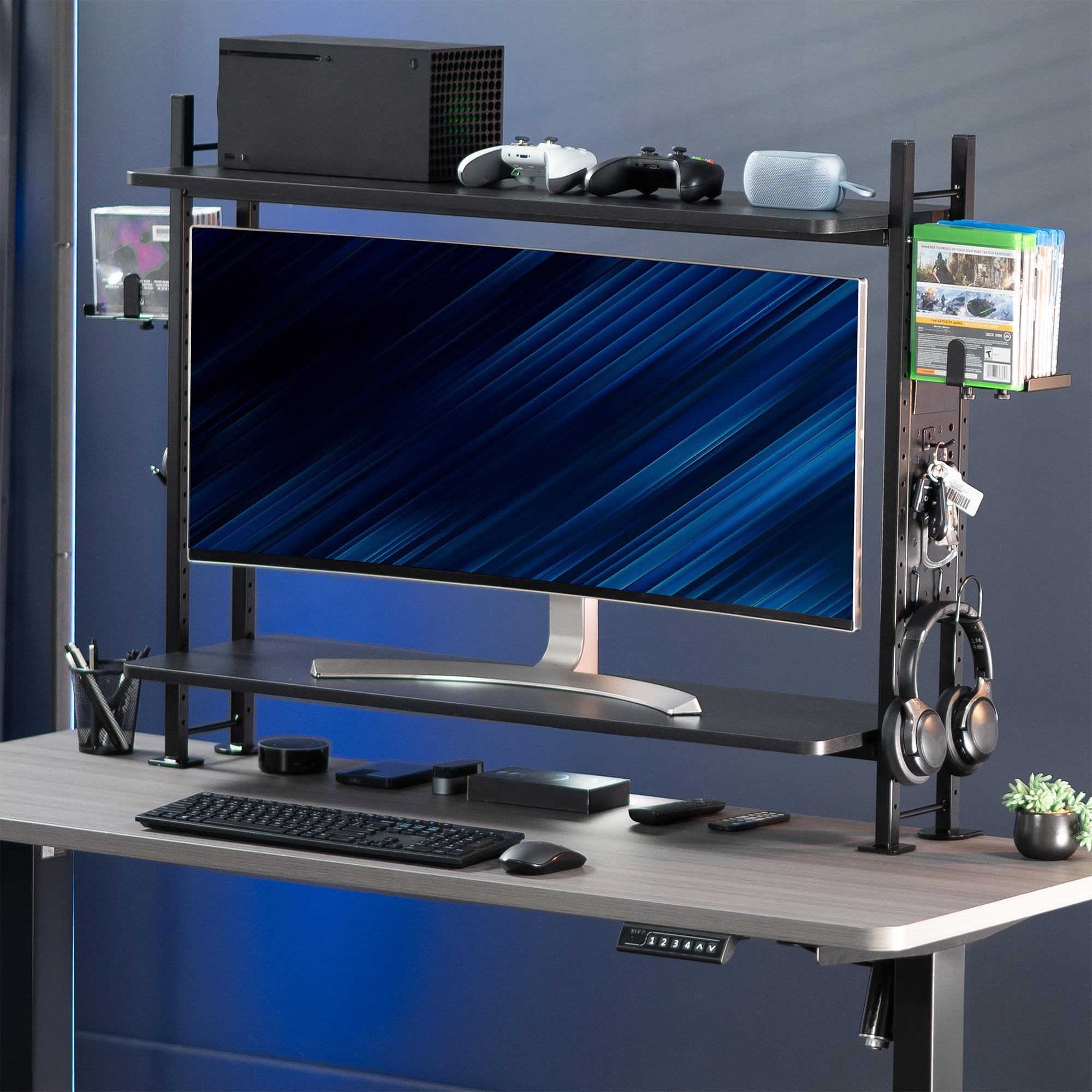 40 Inch 2-Tier Clamp-On Desktop Shelving Unit with Pegboard