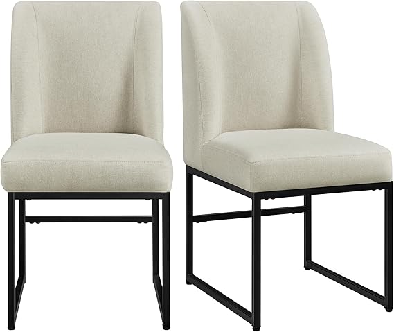 Upholstered Dining Chairs Set of 2 - Mid Back Padded Seat with Metal Legs