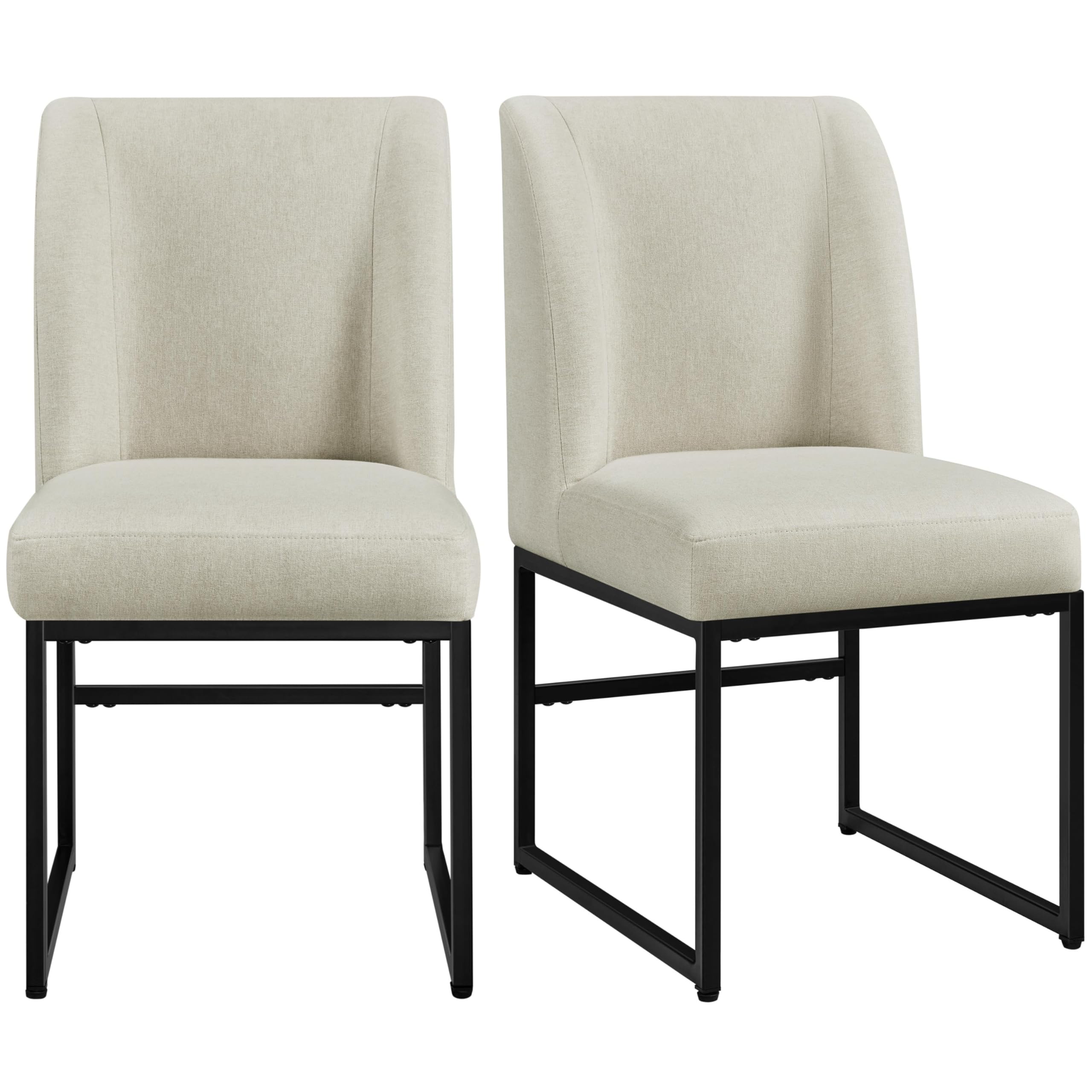 Upholstered Dining Chairs Set of 2 - Mid Back Padded Seat with Metal Legs