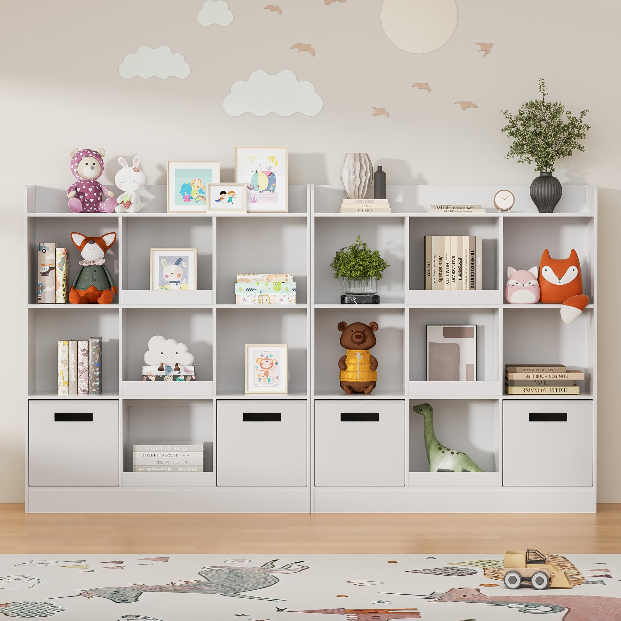 7-Shelf Bookcase with Fabric Drawers