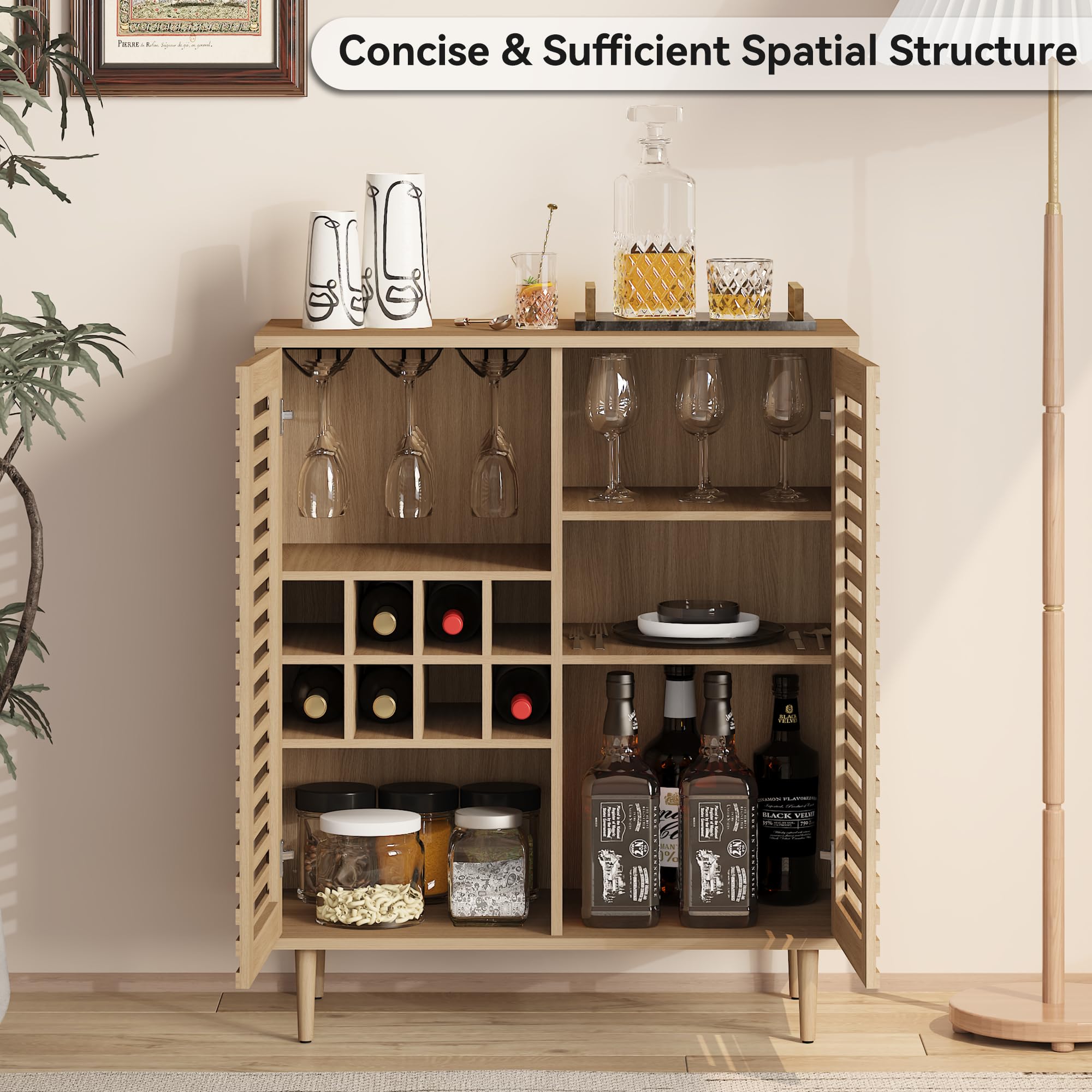 Mid Century Bar Cabinet with Wine Racks and Slatted Doors