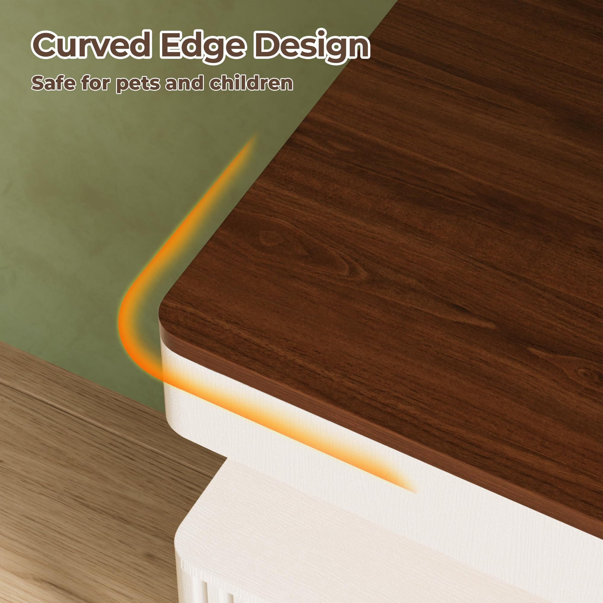 Tall Fluted Nightstand with Charging Station & LED Light