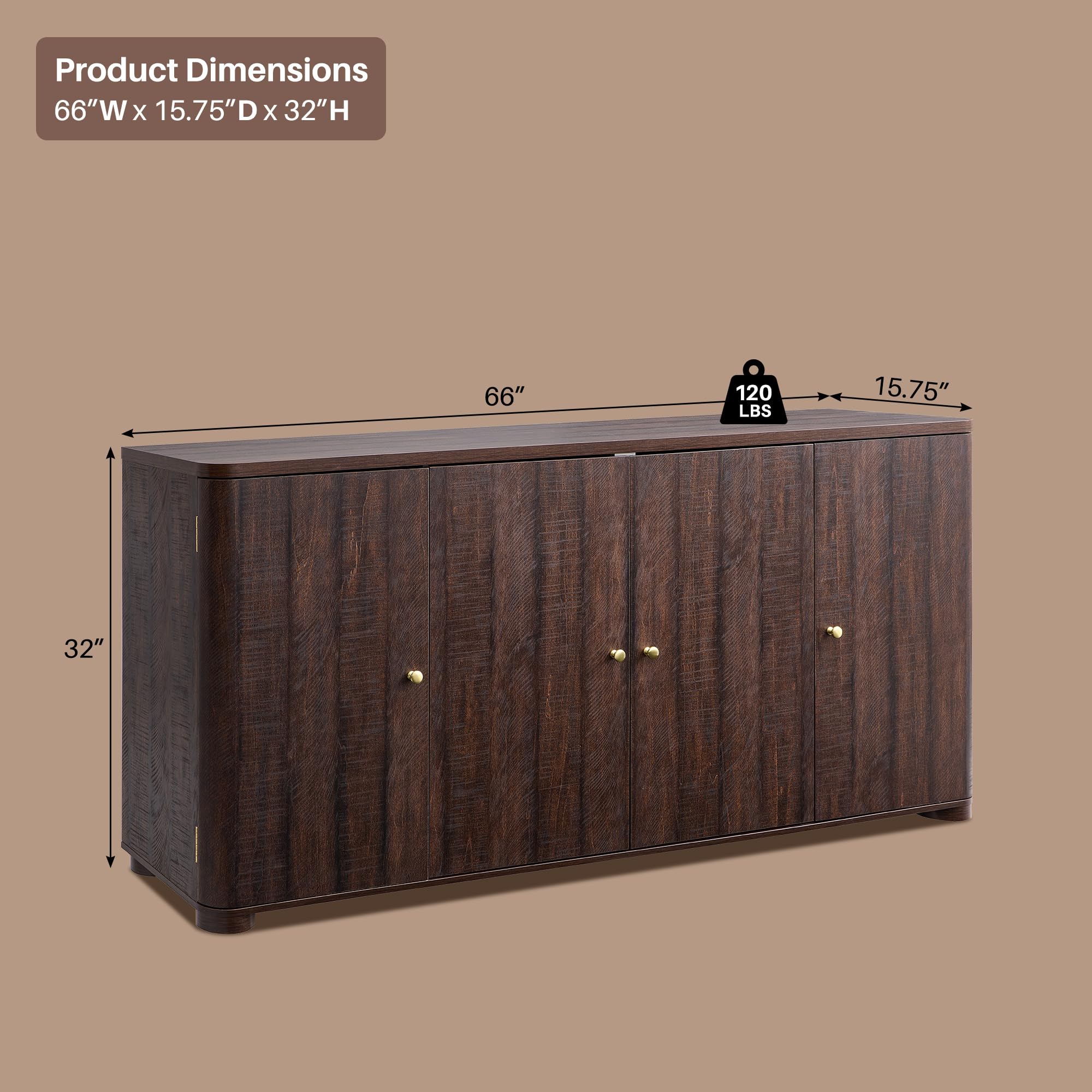 66" Curved Buffet Cabinet with 4 Doors and Shelves