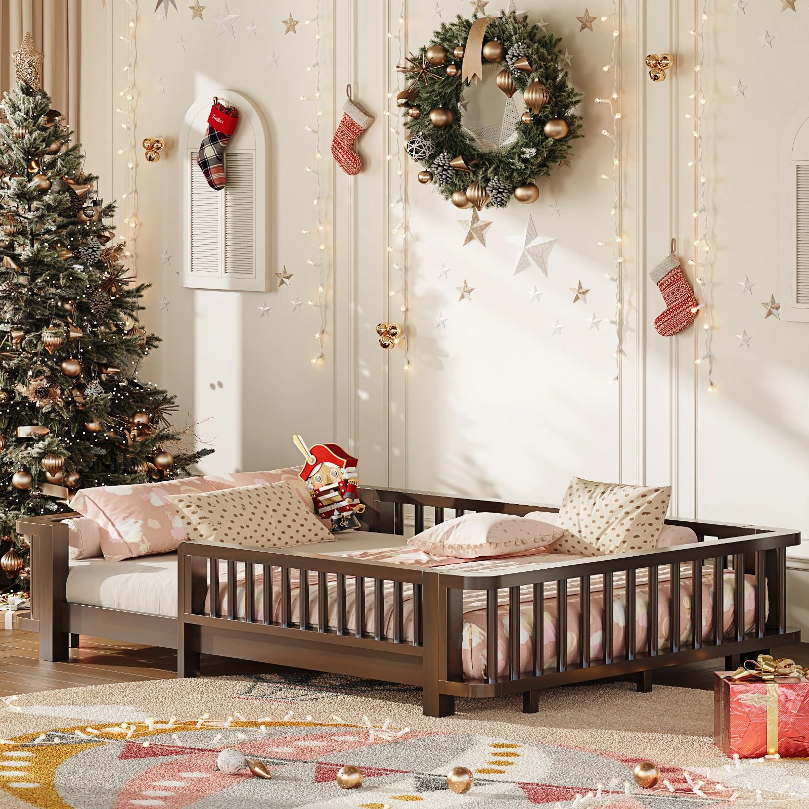 Twin Montessori Floor Bed with Rails