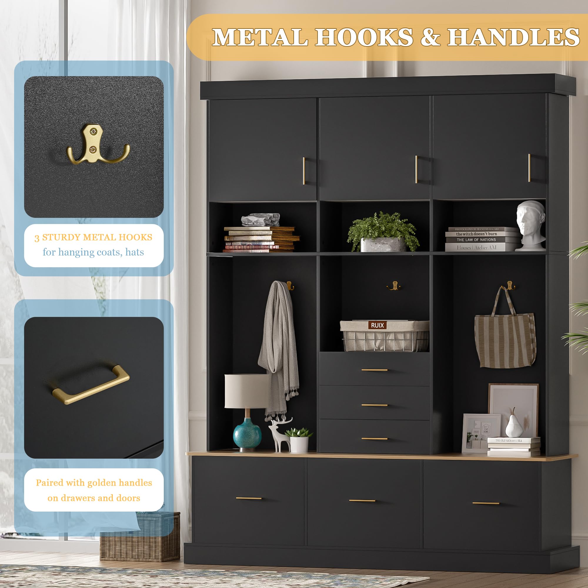 5-in-1 Hall Tree with Bench and Storage