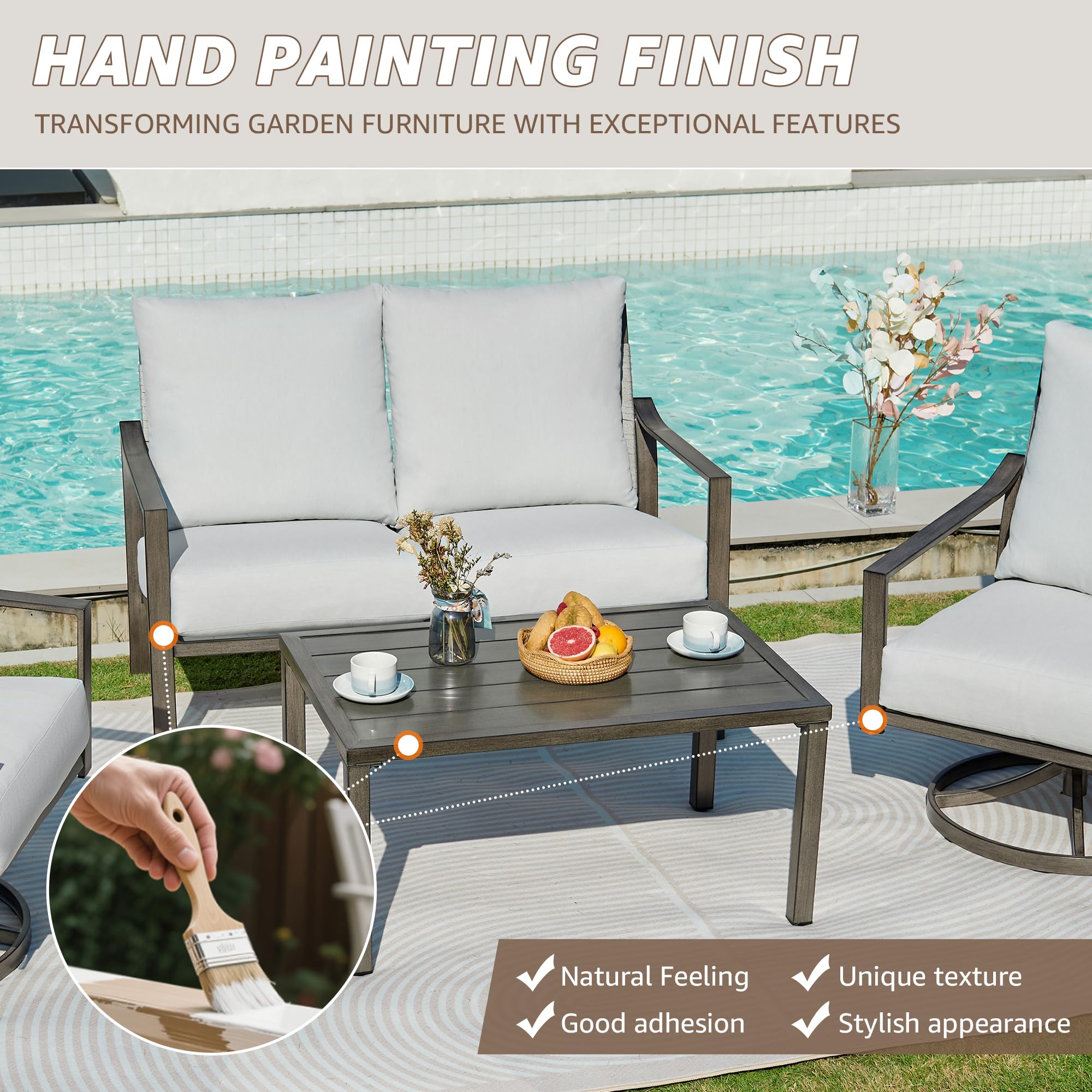 4 Piece Patio Furniture Set with Swivel Rocking Chairs