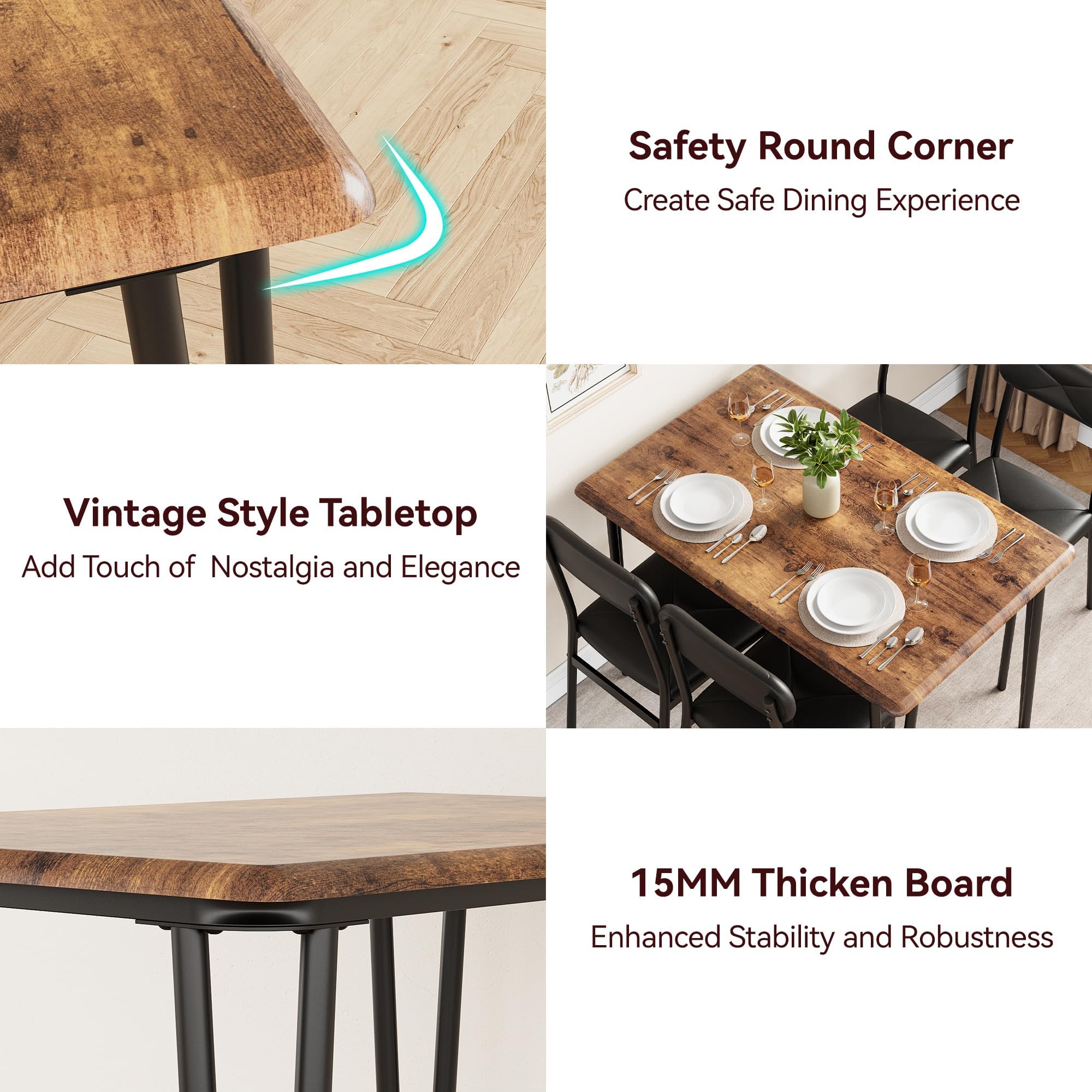 5 Piece Dining Table Set with Upholstered Chairs