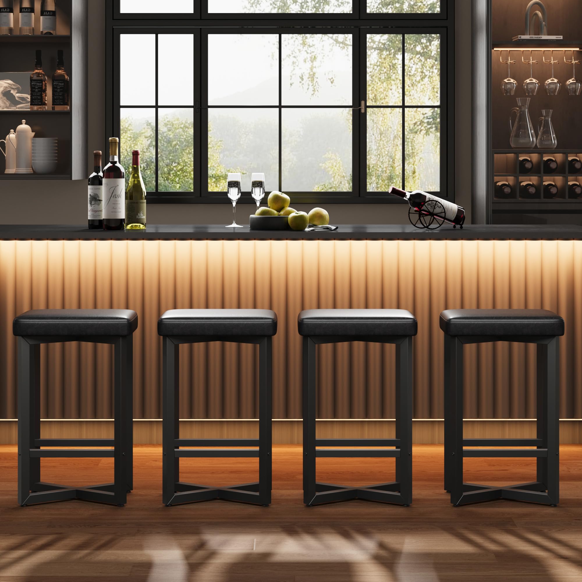 Counter Height Bar Stools Set of 4 with PU Leather Seats