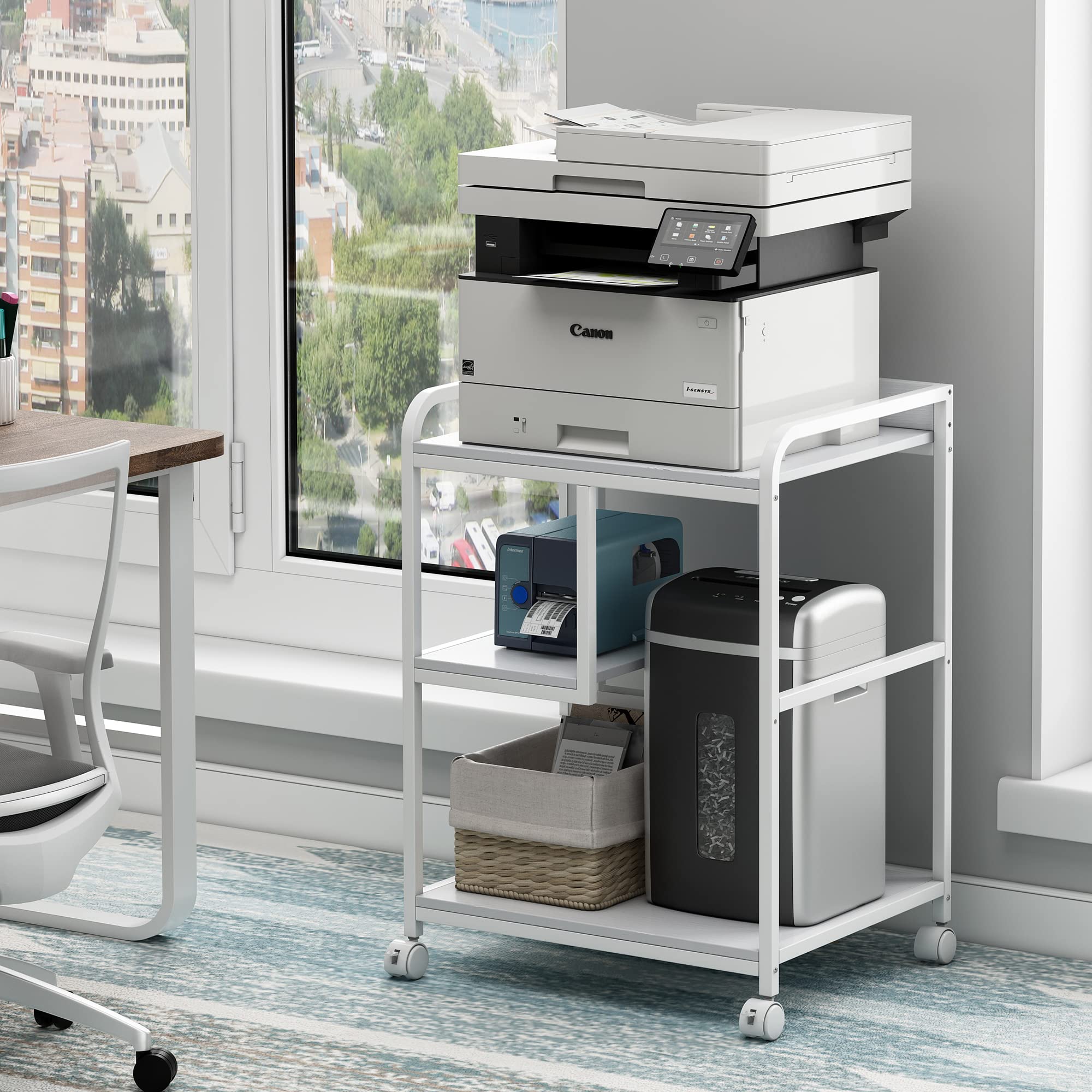 3-Tier Rolling Printer Stand with Storage Shelf and Wheels
