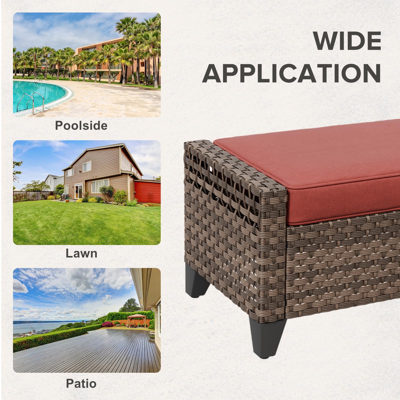 2 Piece Wicker Outdoor Ottomans with Removable Cushions