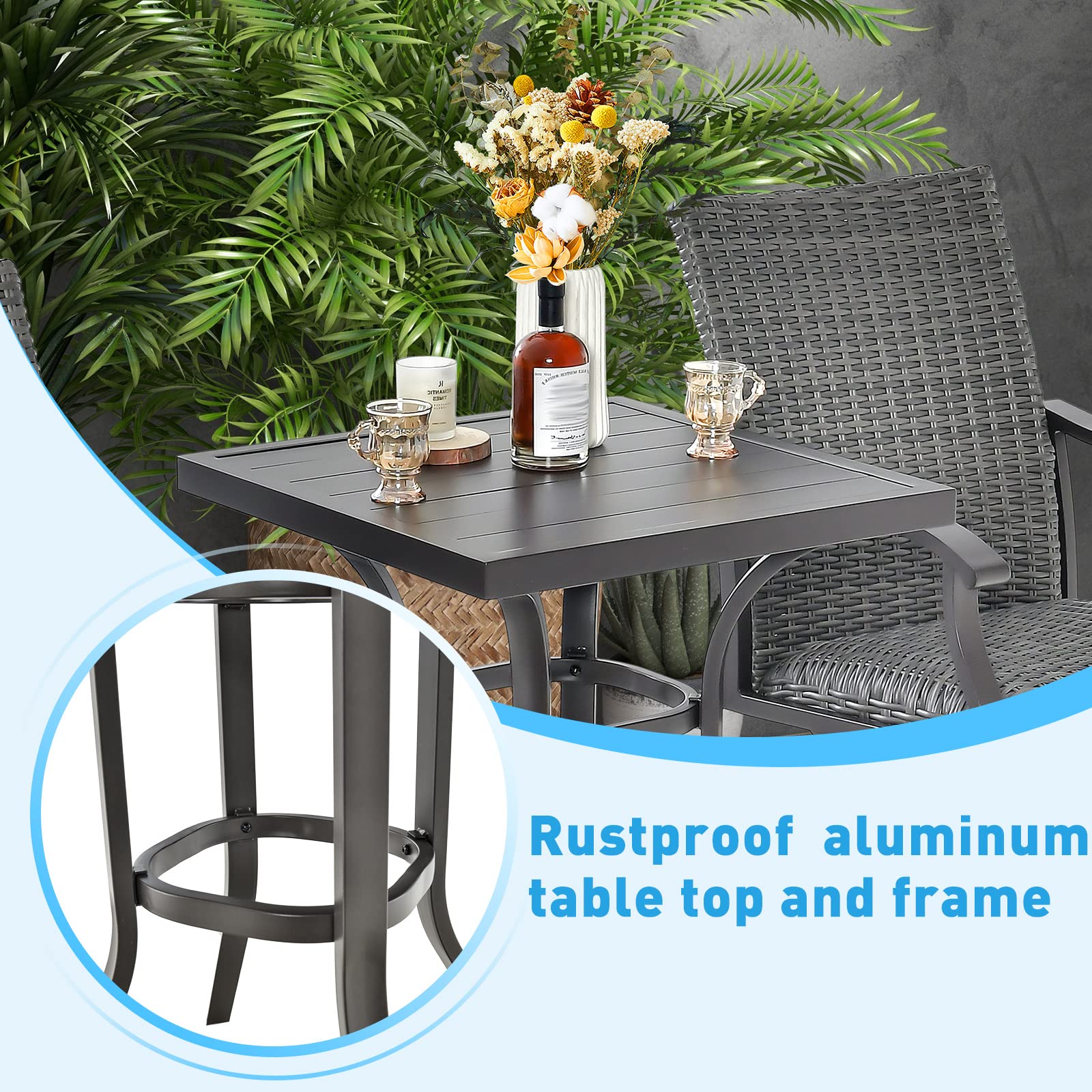 24 Inch Outdoor Bar Table with Aluminum Tabletop