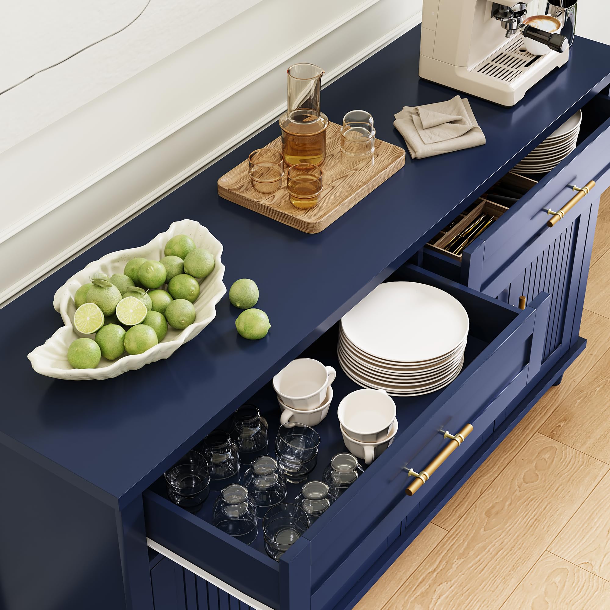 58 Inch Fluted Sideboard Buffet Cabinet with Storage