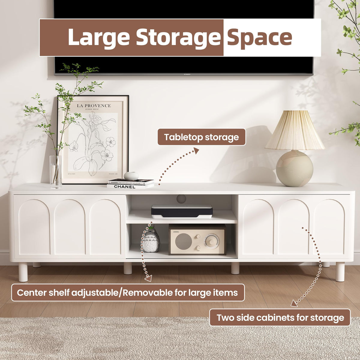 70 Inch TV Stand Entertainment Center with Sliding Doors