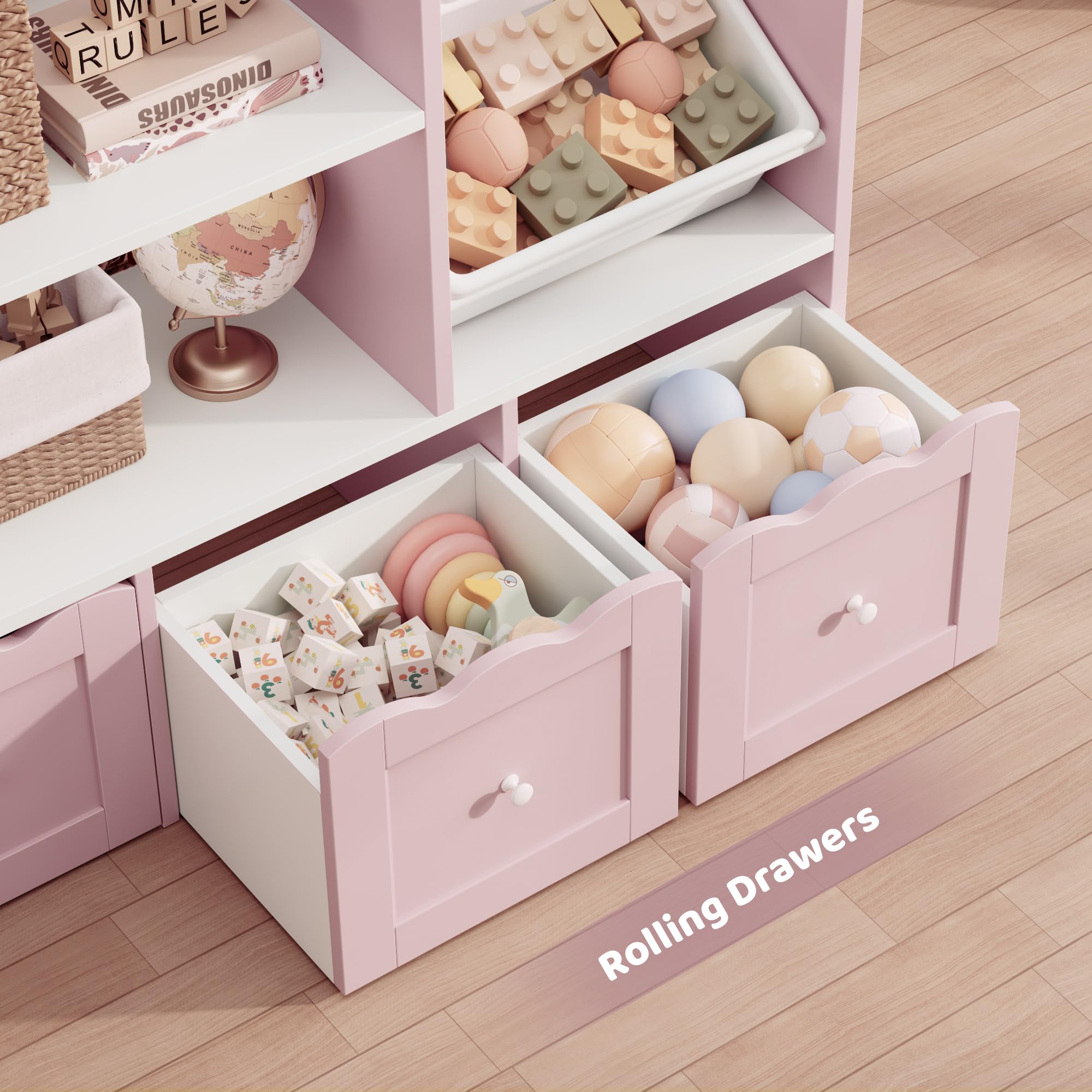 Kids Toy Storage Organizer with Bookshelf and Rolling Drawers