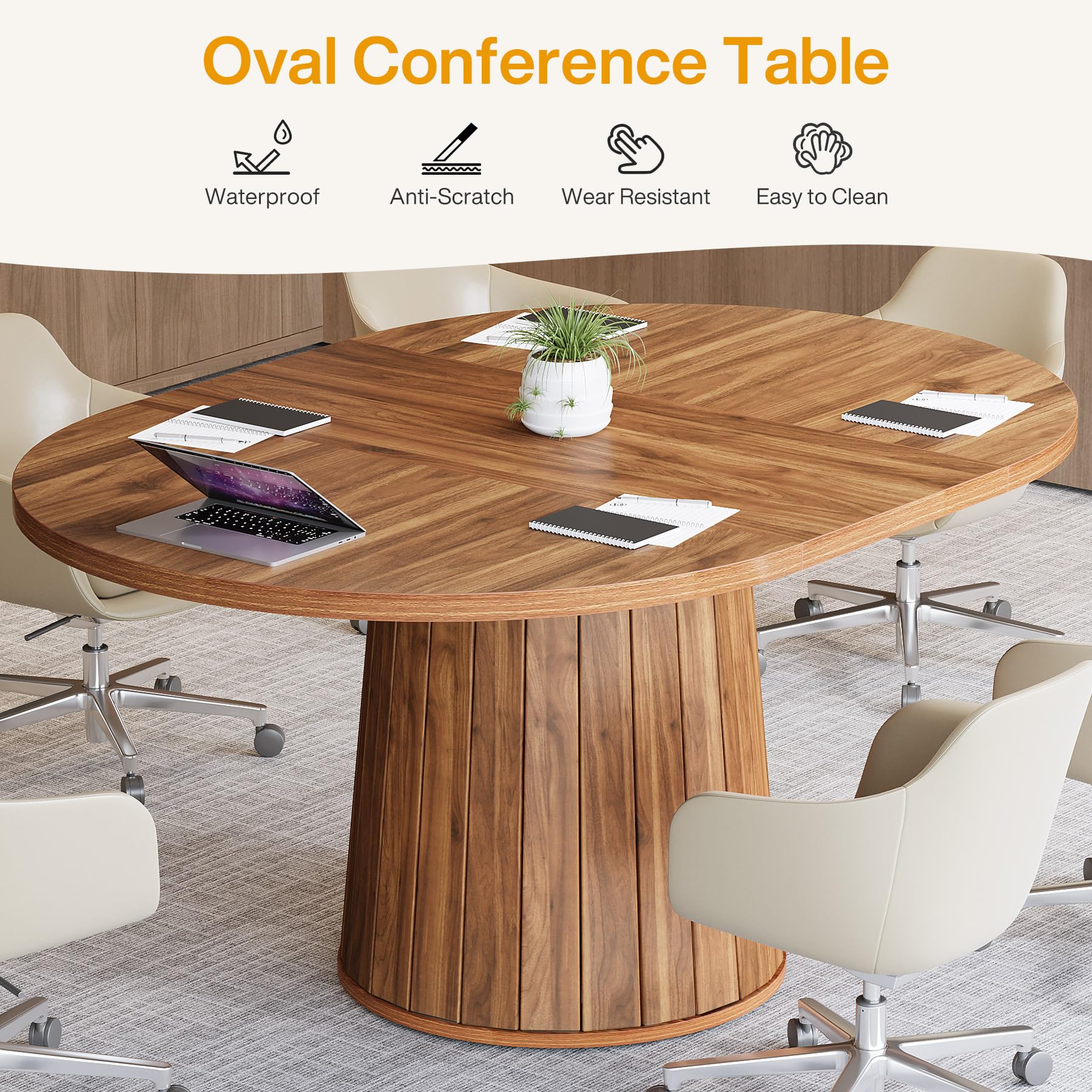 Oval Conference Table 55 Inches Wood Meeting Table for 6 People