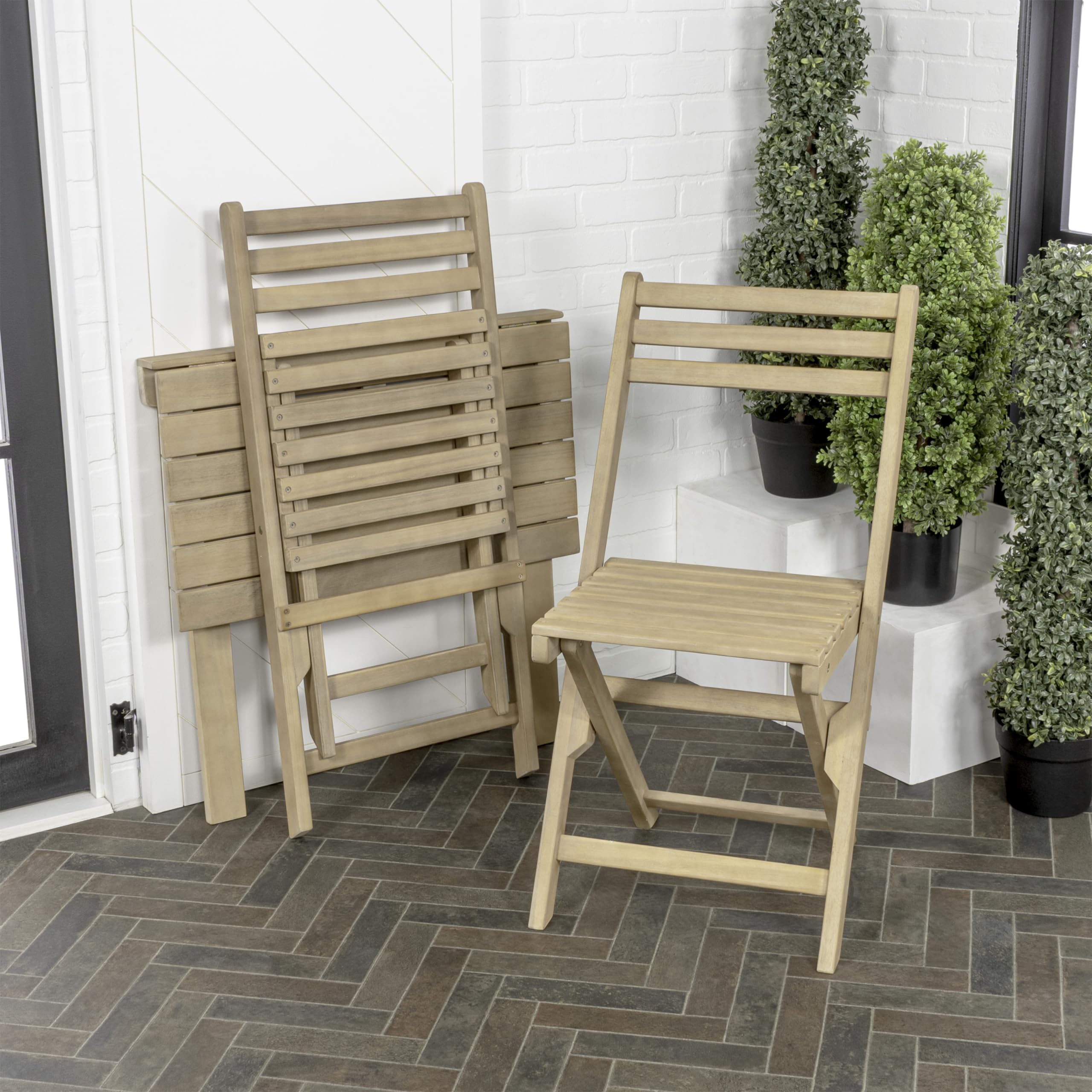 3-Piece Acacia Wood Outdoor Folding Bistro Set