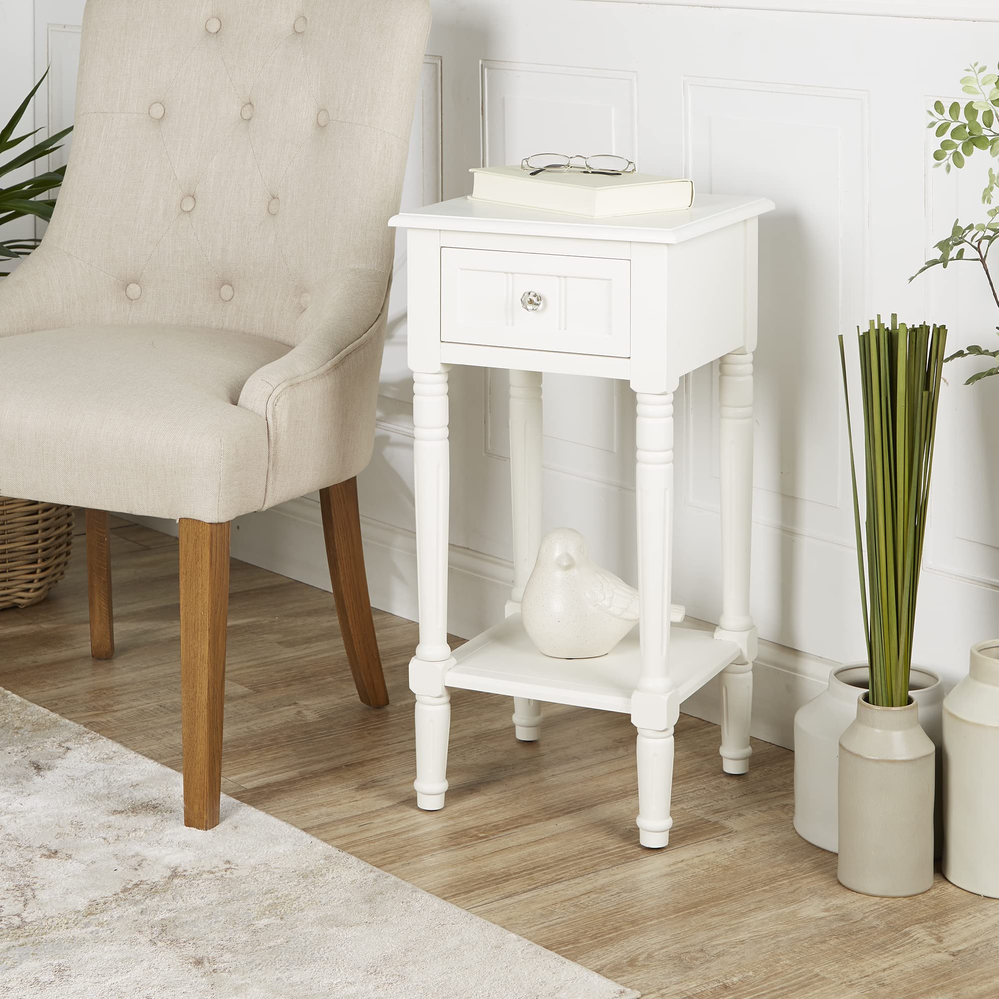 White Traditional Accent Table with Drawer