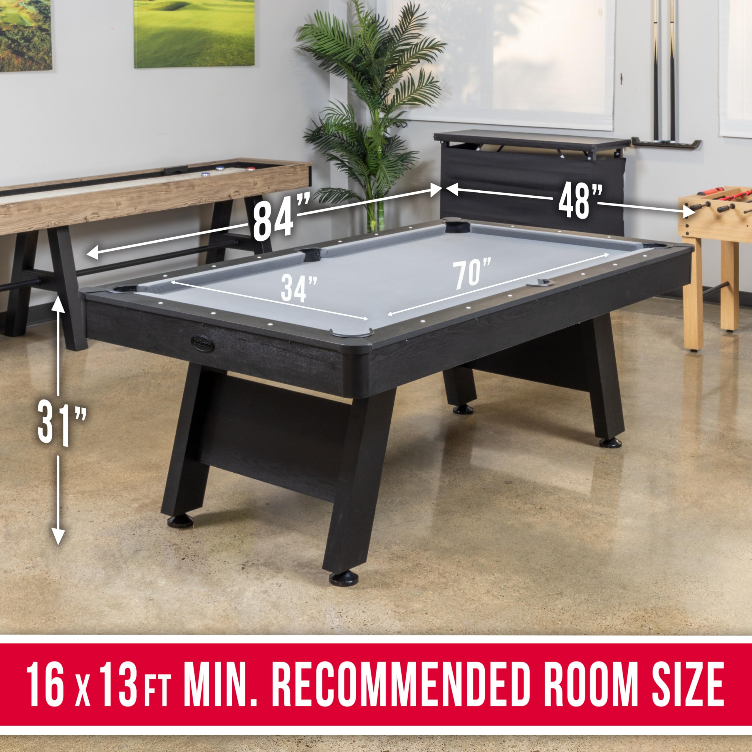 7 ft Pool Table with Wood Finish
