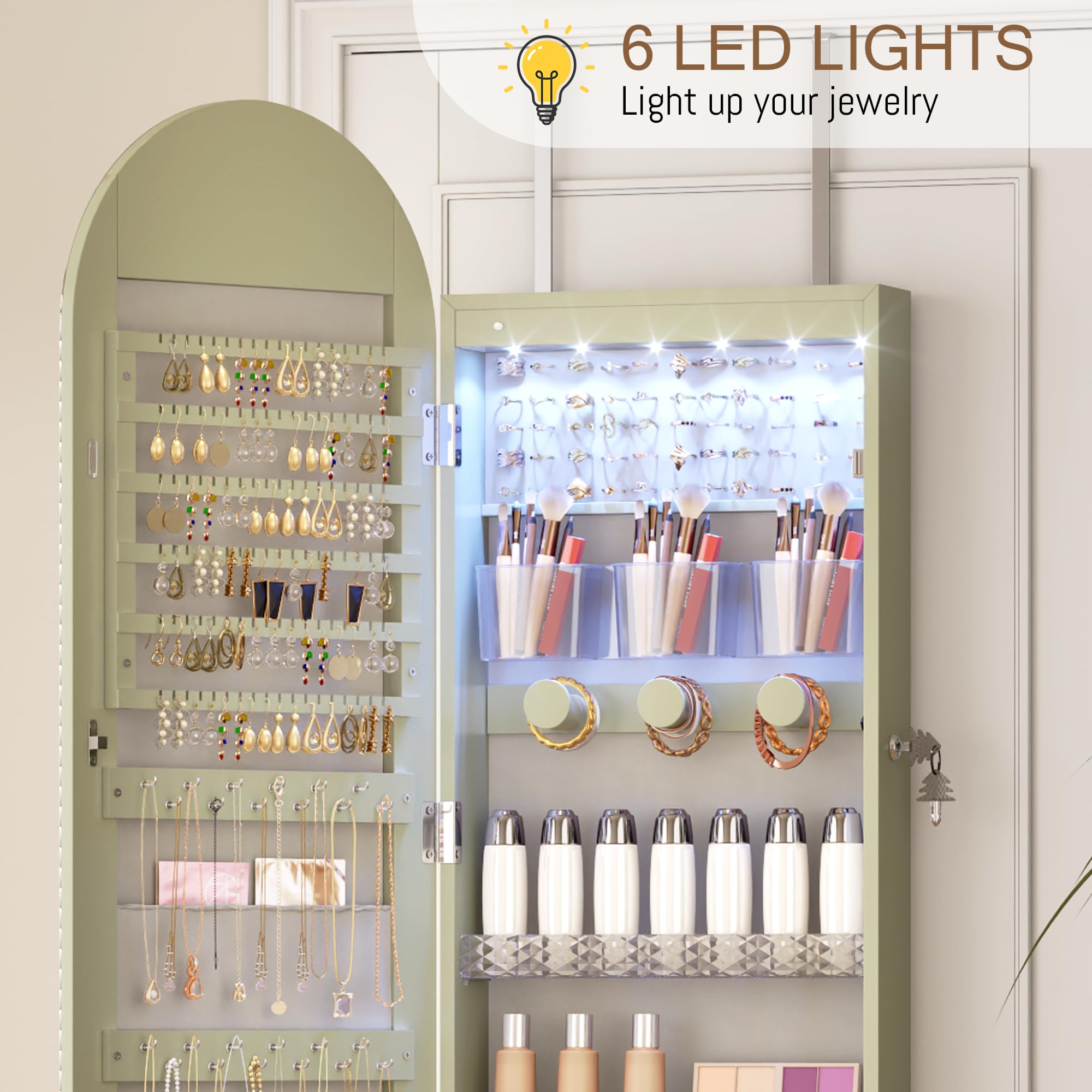 Wall Mounted Jewelry Organizer with LED Mirror