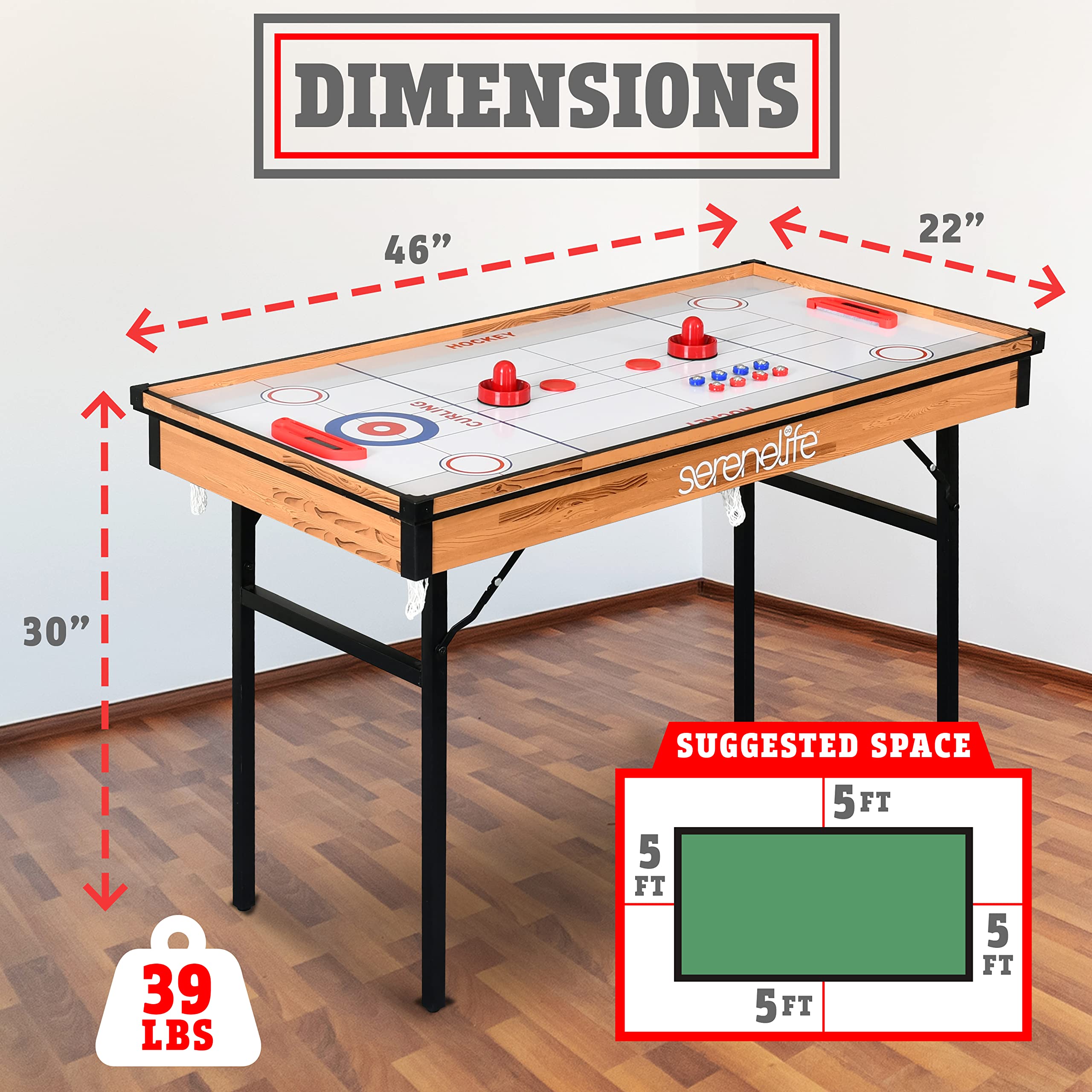 4-in-1 Multi Game Table with Ping Pong, Air Hockey, Pool & Shuffleboard