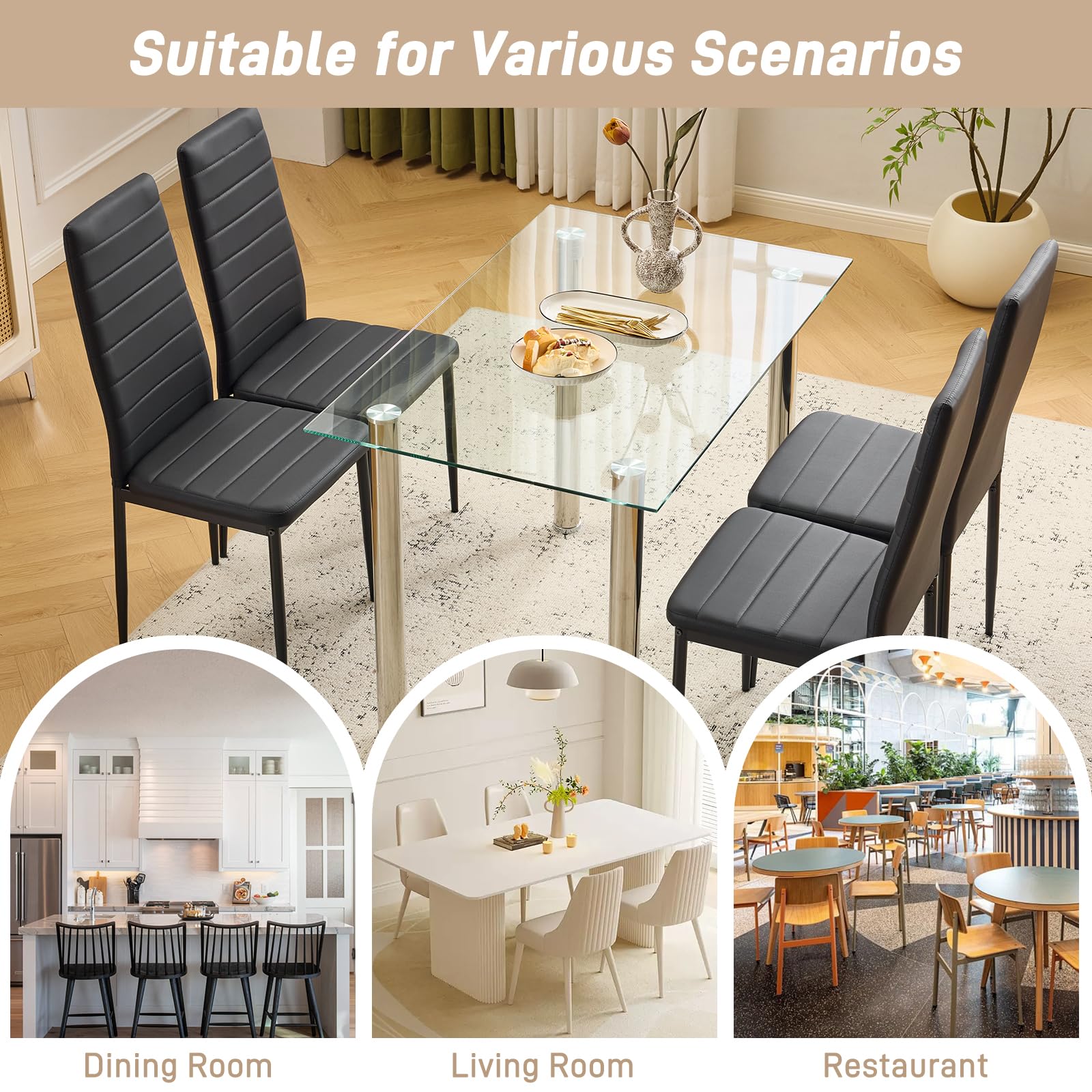Dining Chairs Set of 4 PU Leather Padded High Back