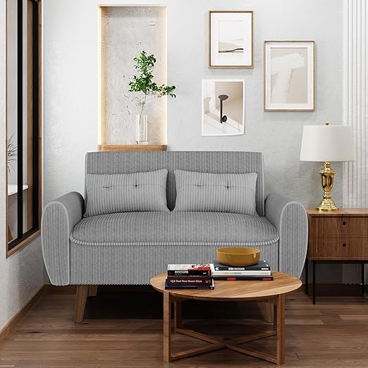 Yellow Modern Loveseat Sofa with Pillows