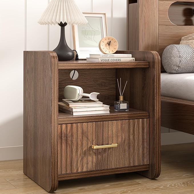 Night Stand with Charging Station and Drawer Storage