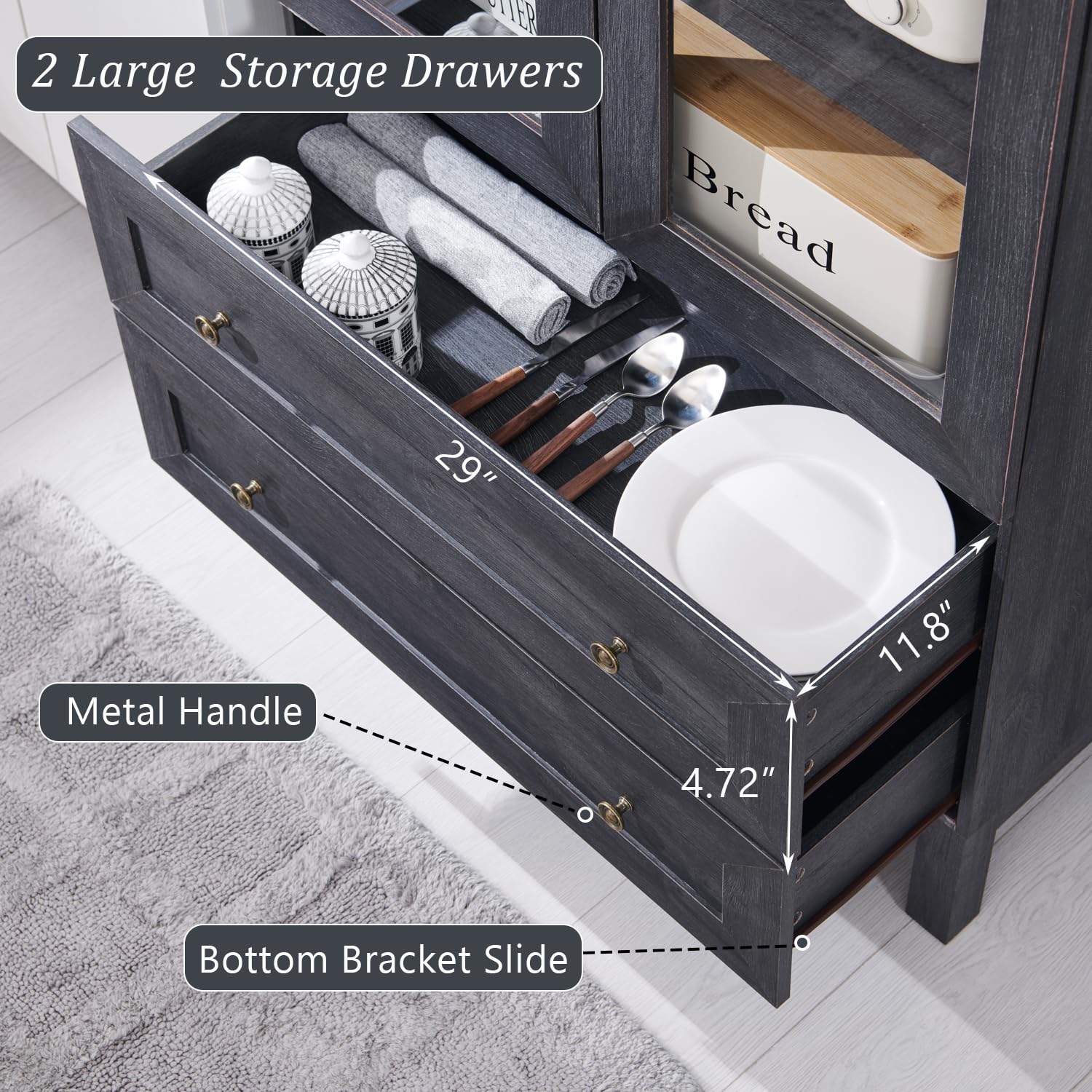 71" Tall Arched Kitchen Pantry Cabinet with Glass Doors