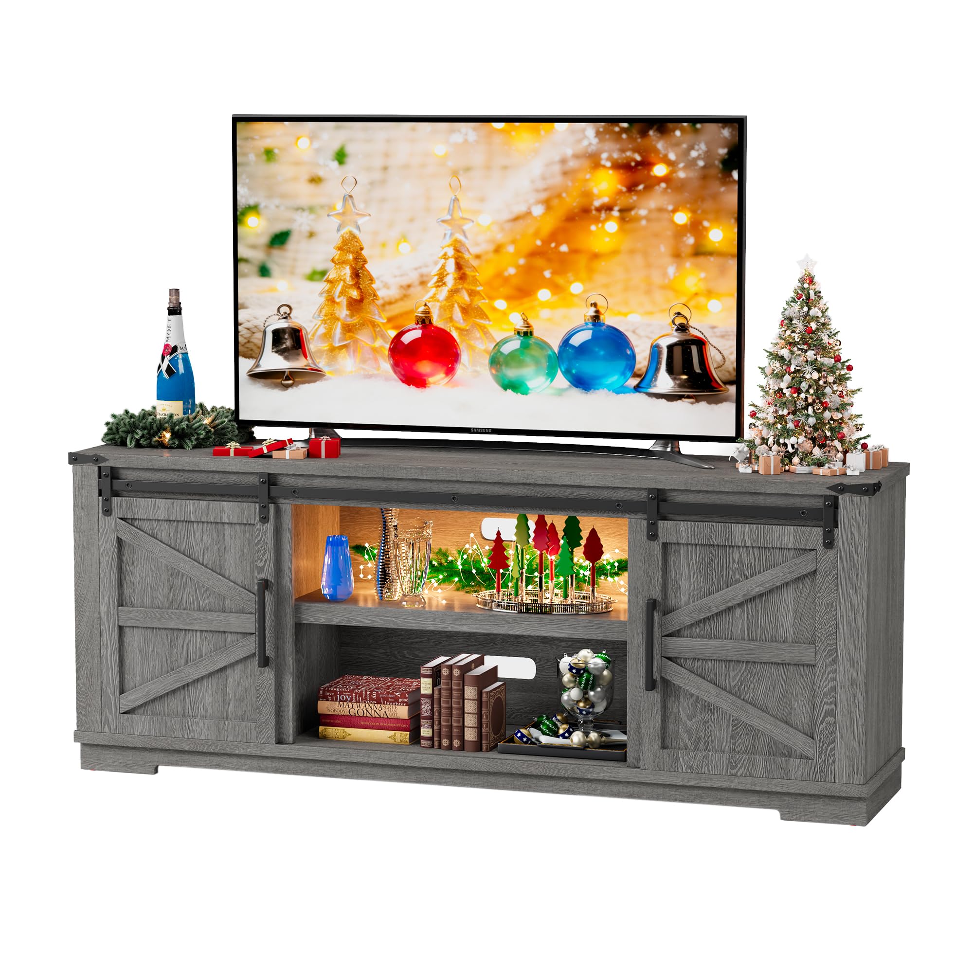 Farmhouse TV Stand with Sliding Barn Doors