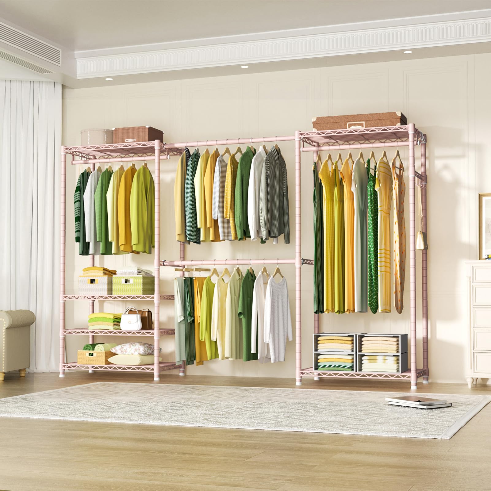Freestanding Closet Organizer with Adjustable Rods