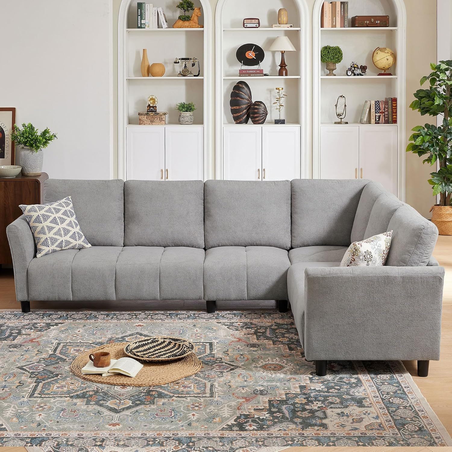 102" L-Shaped Convertible Sectional Sofa with Back Cushions