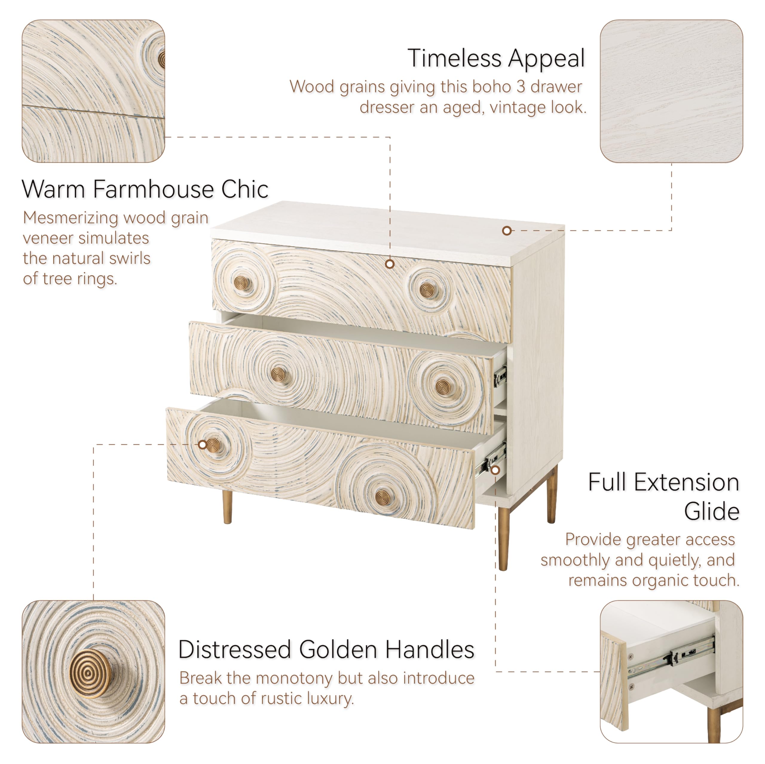 3 Drawer Dresser with Ring Motif