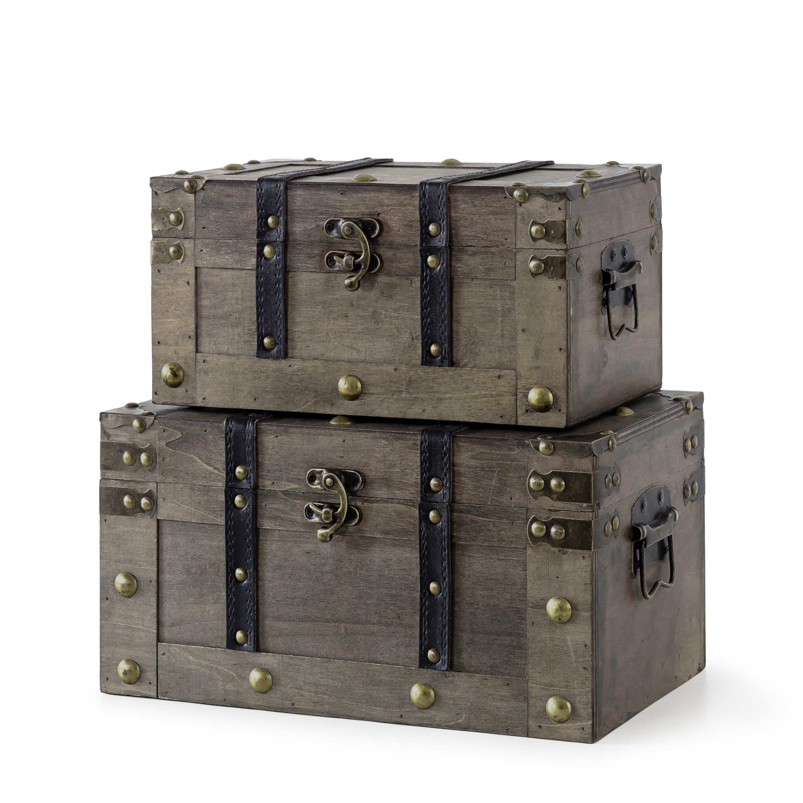 Antique Wooden Storage Trunks Set of 2