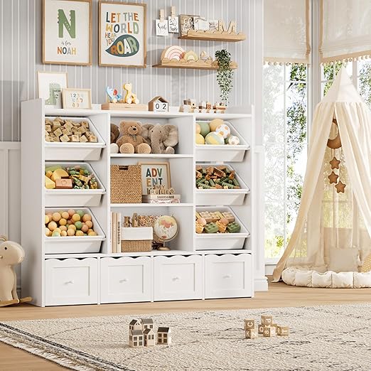 Kids Toy Storage Organizer with Bookshelf and Rolling Drawers