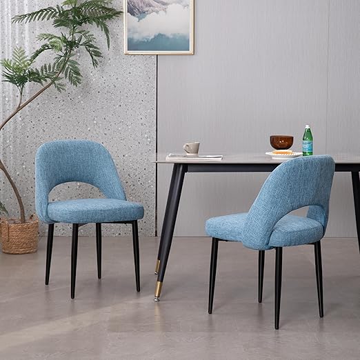 Modern Fabric Dining Chairs Set of 4 - Blue Upholstered Kitchen Chairs