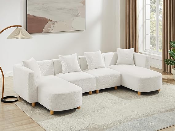 109.84" Modular Sectional Sofa with Ottoman - 5 Seater Boucle Cloud Couch