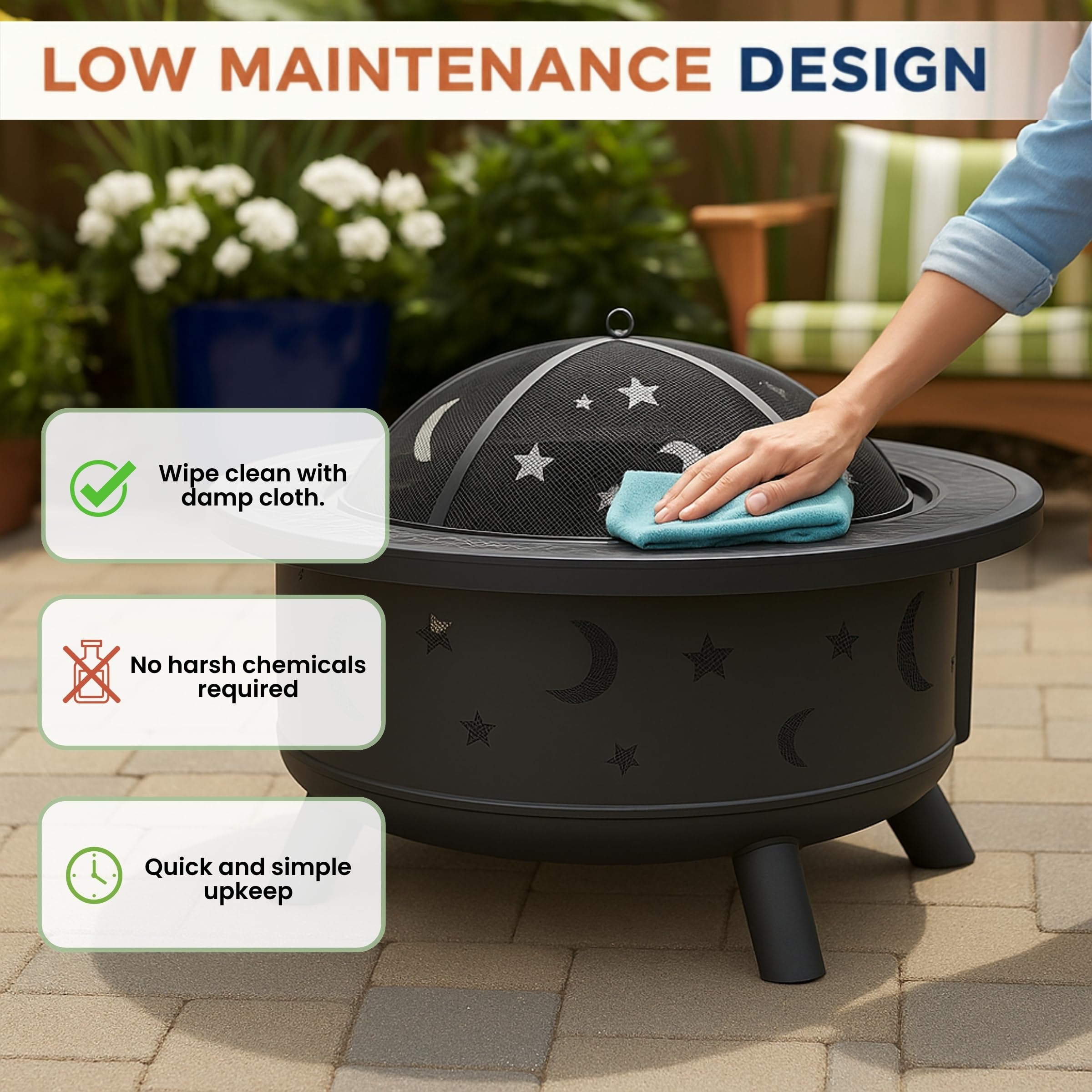 32-Inch Outdoor Wood Burning Fire Pit with Screen and Cover
