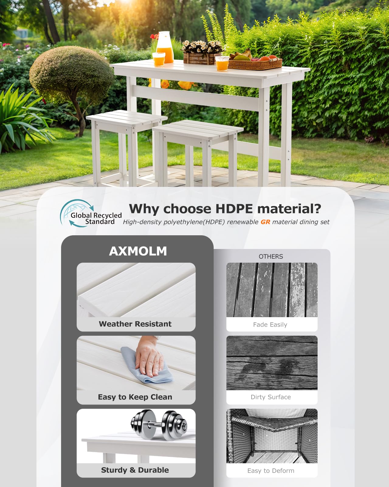 HDPE Outdoor Bar Stools Set of 2 White