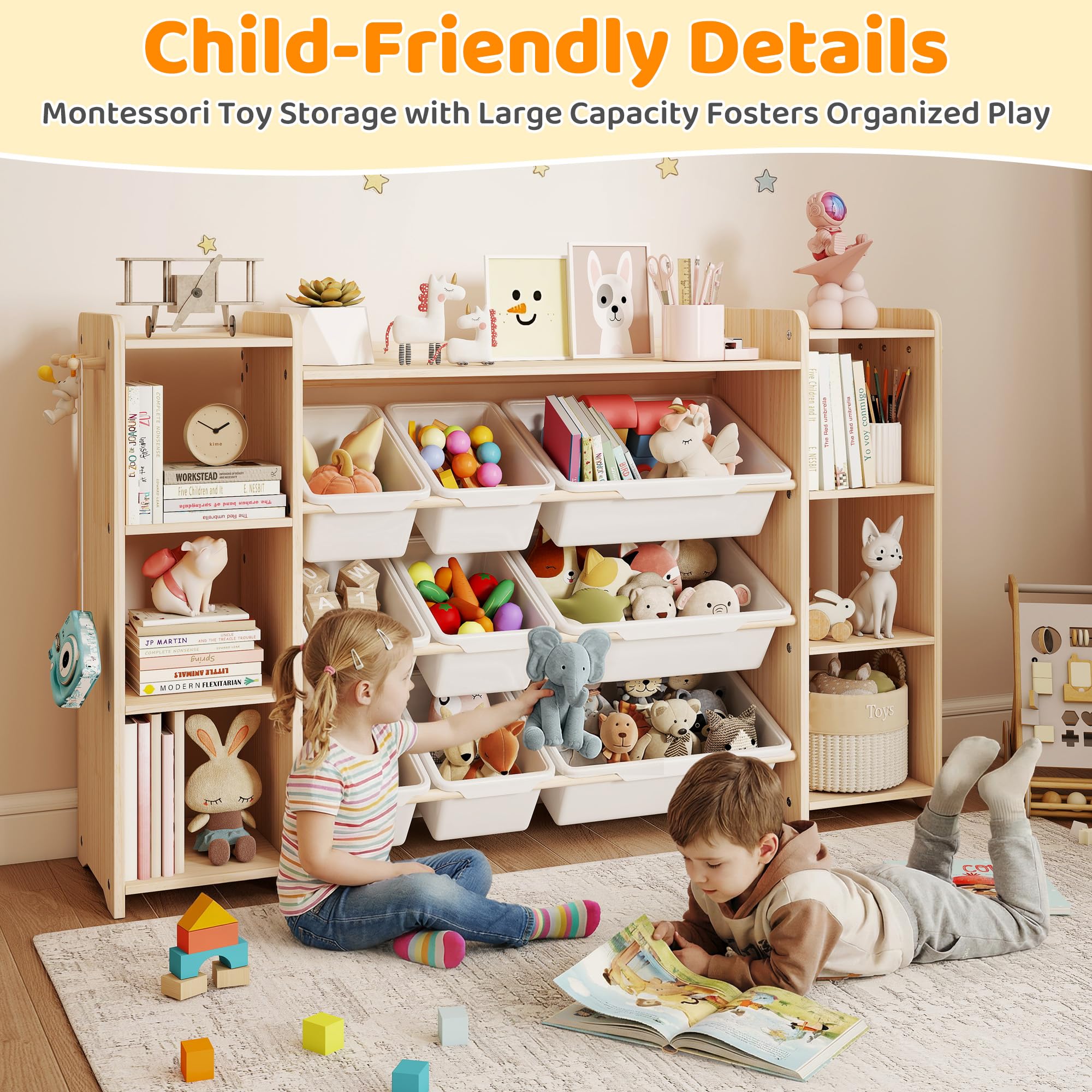 Kids Toy Storage Organizer with Bookshelf and Bins