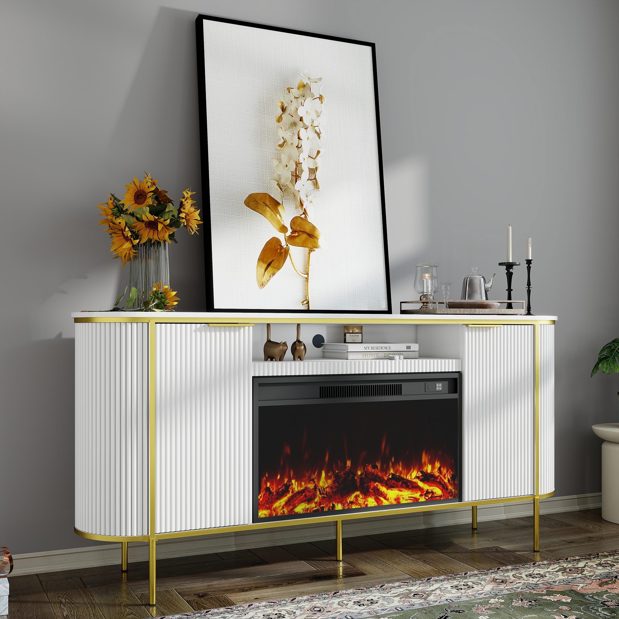 70" Fluted Fireplace TV Stand with Electric Fireplace