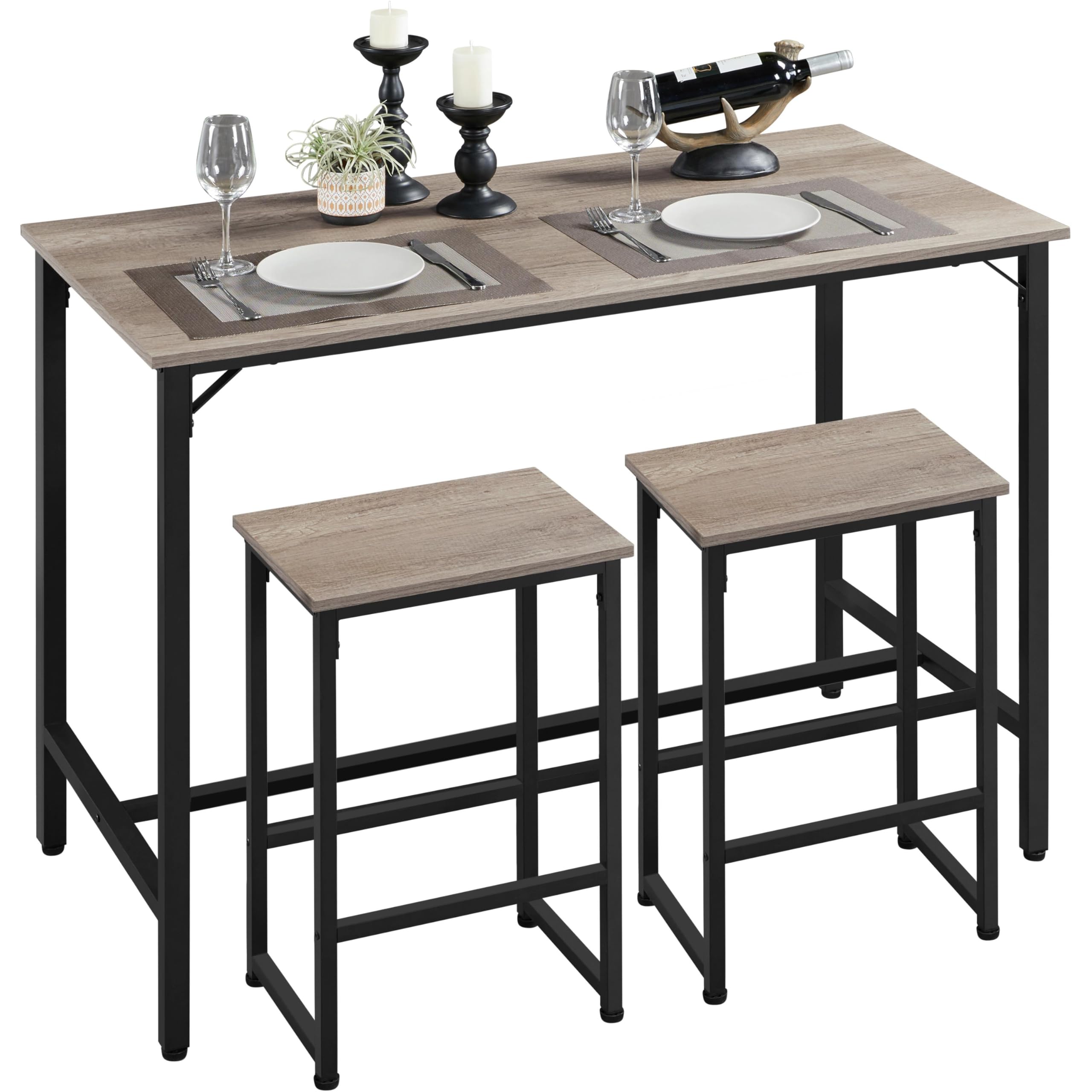 3 Piece Industrial Dining Table Set with Bar Stools