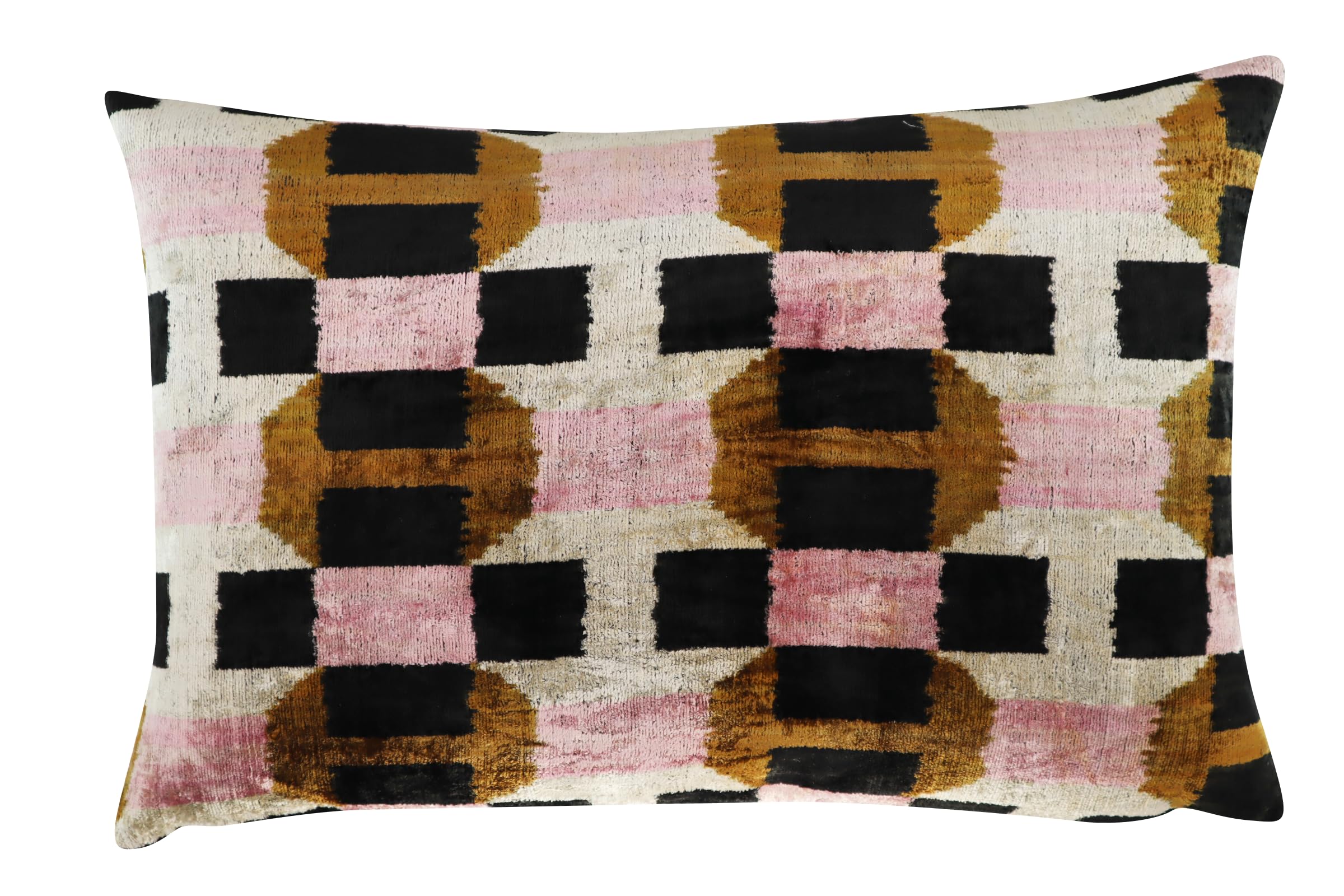 Handmade Pink Brown Geometric Silk Velvet Throw Pillow 16x24