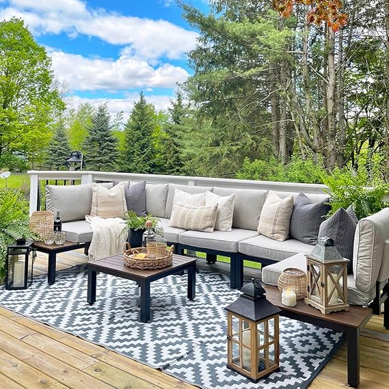 9 Piece Outdoor Sectional Sofa Set with Side Tables