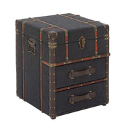 Blue Linen Upholstered 2-Drawer Accent Table