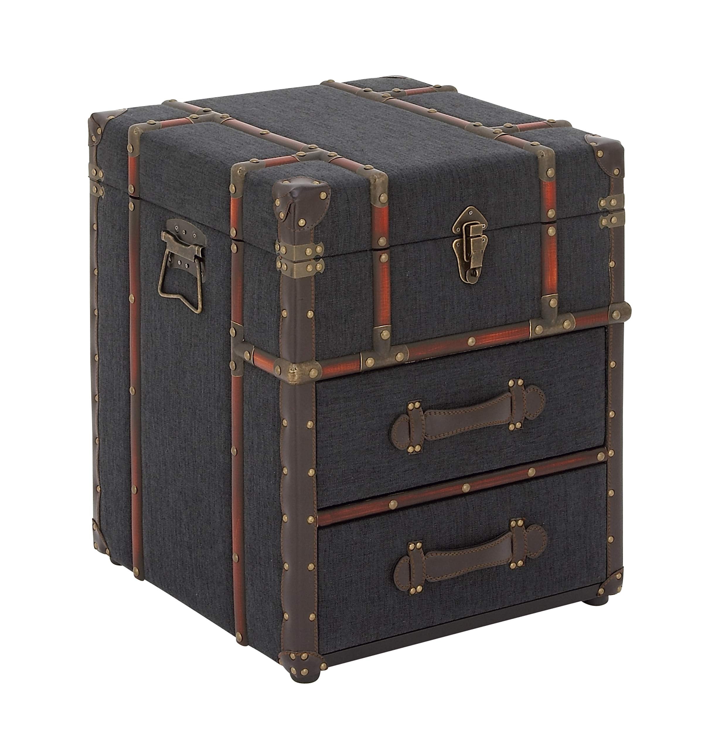 Blue Linen Upholstered 2-Drawer Accent Table