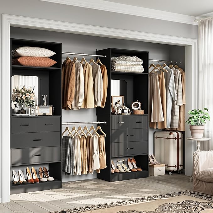 Walk-In Closet Organizer with 8 Drawers and Mirror
