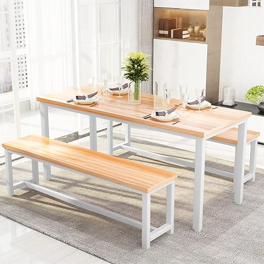 3-Piece Dining Table Set with Benches