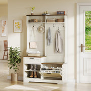 Modern Hall Tree with Bench Shoe Storage and 7 Hooks