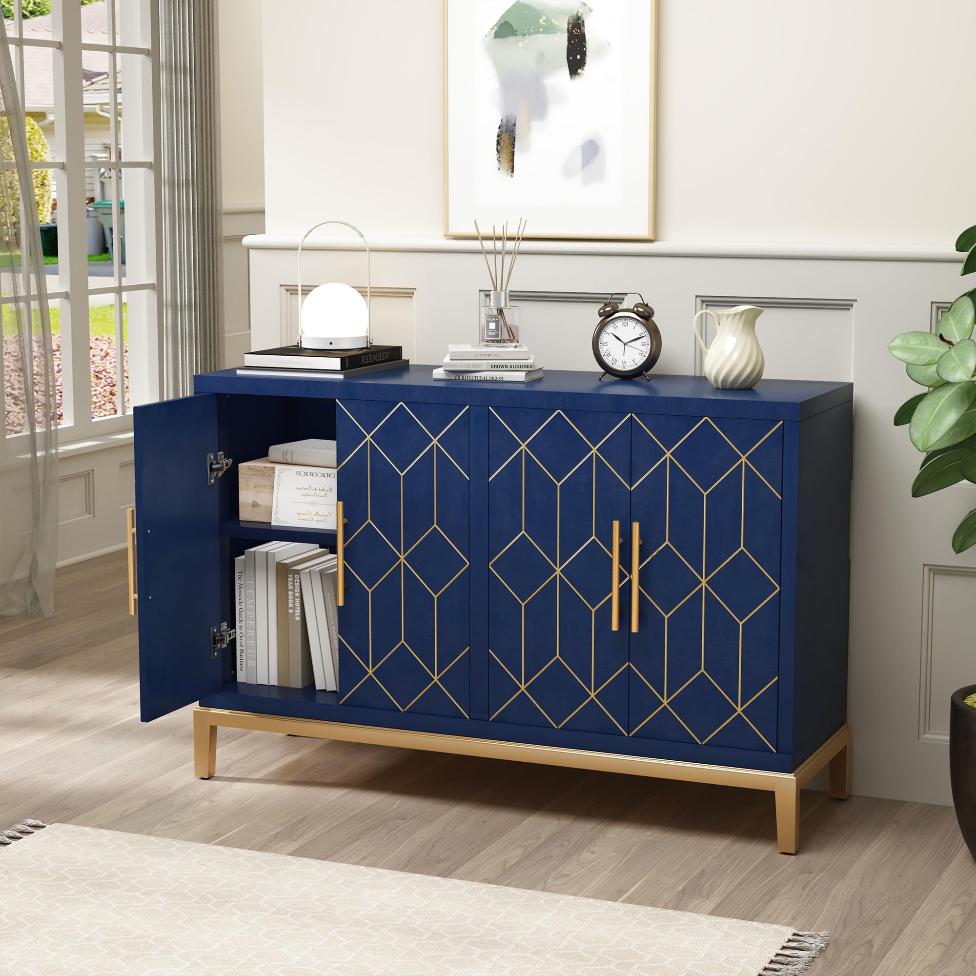 Blue Accent Cabinet with 4 Doors