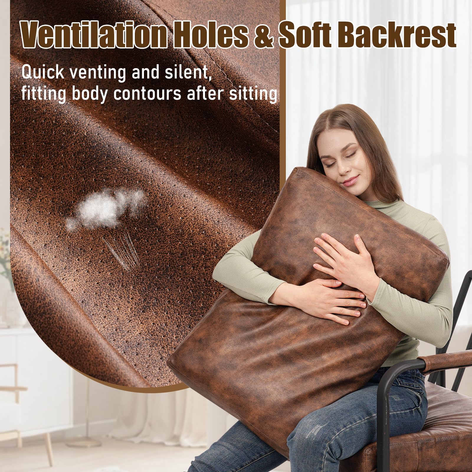 Mid-Century Modern Accent Chair Set of 2 - Faux Leather Armchair with Cushion